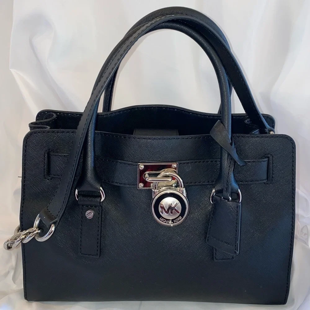 Michael Kors Hamilton Saffiano Black Leather Satchel w/Crossbody Shoulder Strap